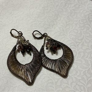 Brasstone Leverback Wire Earrings with Beads